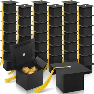 100 Pcs Graduation Candy Boxes, Class of 2026 Graduation Cap Gift Boxes with Gold Tassel, DIY Graduate Decoration Box for Ceremony Party Small Treat Chocolate Box