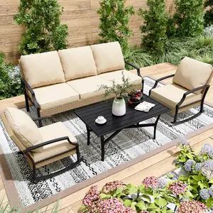 AECOJOY Outdoor Patio Furniture Set with Rocking Chair, Coffee Table, and All-Weather Wicker Construction for Waterproof Cushions and Modular Assembly