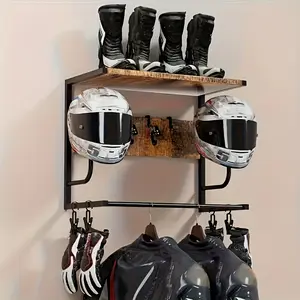 A Practical Wooden Motorcycle Helmet Rack, Wall-mounted Hanger, Helmet Display Hook, and Racing Sports Gear Hanger
