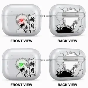 Zangetsu Anime AirPods Case with Keychain, Frosted PC Protective Cover for AirPods Pro, Bleach Manga Earbuds Case Gift for Him Her