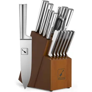 imarku Knife Set - Kitchen Knife Set 15 Pieces Japanese Stainless Steel Knife Block Set with Sharpener - Dishwasher Safe Kitchen Knives - Ultra Sharp Chef Knife Set for Kitchen, Silver Wood Chopping