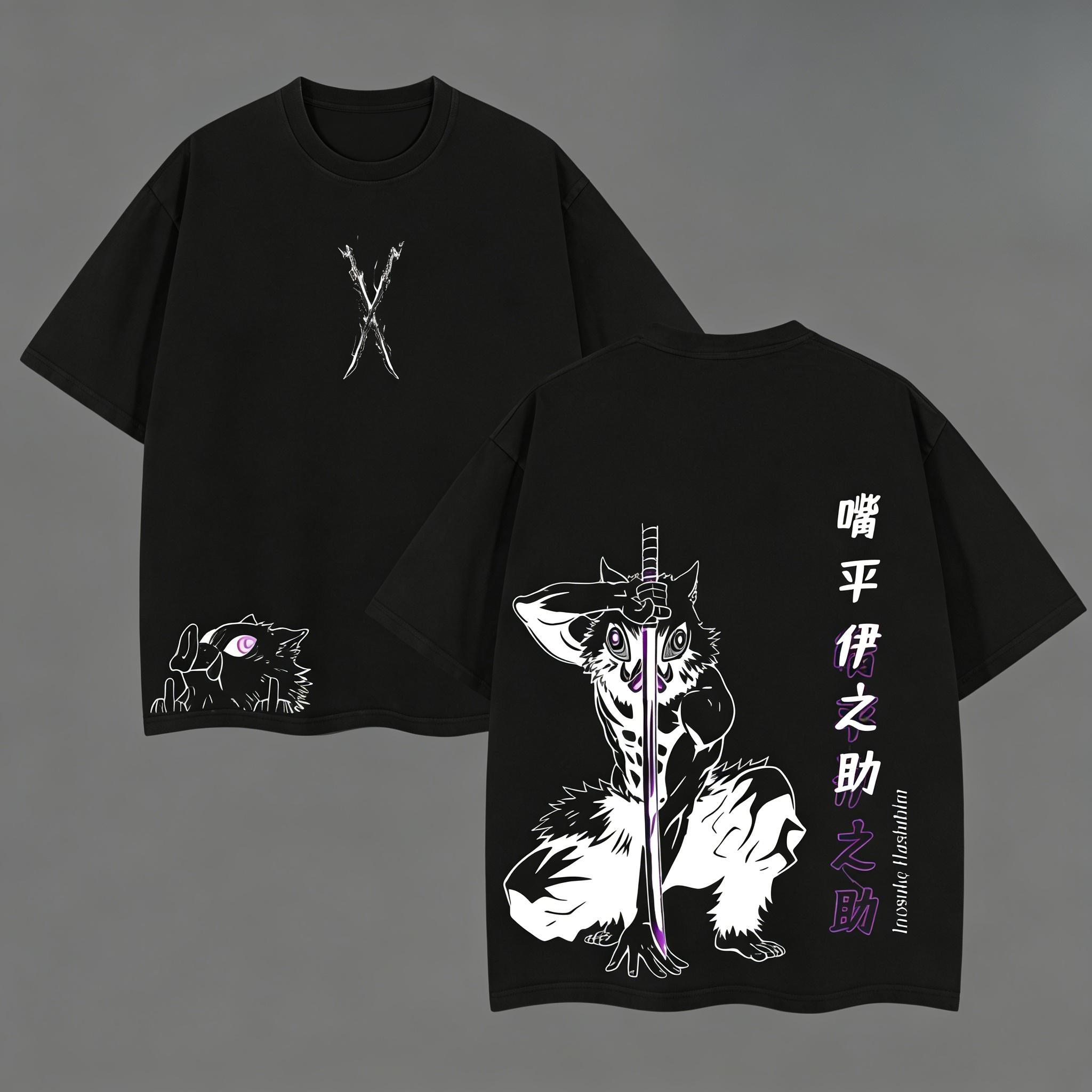 Retro Vintage Inosuke Hashibira - Demon Slayer Anime Double Printed Vintage Washed Tee Unisex Oversize Anime Manga Washed Heavyweight Cotton T-shirt, Gift For Anime Fan, Anime Lover Unisex 100% Cotton T-shirt