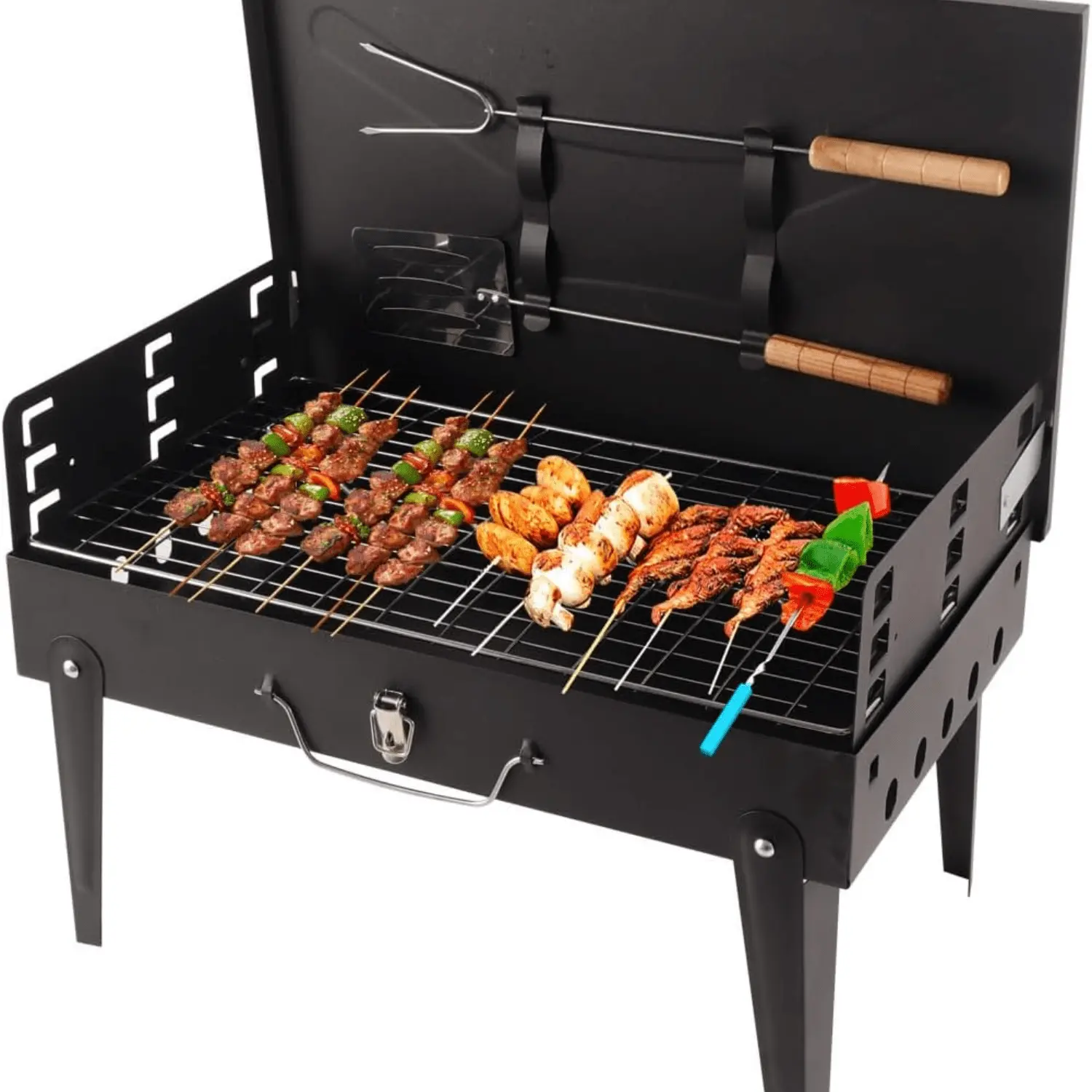 Foldable Charcoal Grill - 45x30x8cm Compact Outdoor Camping Cooking Equipment, Height-Adjust Space Saver, Easy to Clean for 3-4 People’s Camping Activities, Picnics