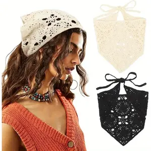 2Pcs Crochet Bandanas Headbands Hair Accessories for Women Girls Knitted Floral Hair Styling and Decor