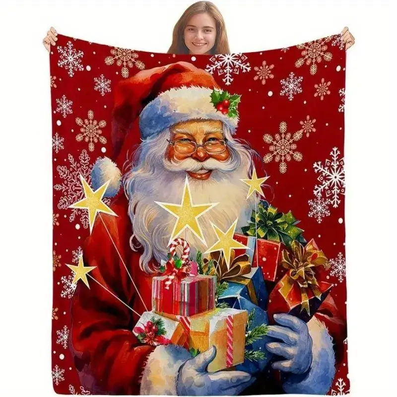 Black Santa Claus Blanket, African American Blanket, Winter Christmas Holiday Merry Christmas Blanket, Comfortable Warm Lightweight Soft Plush Flannel Sofa Blanket