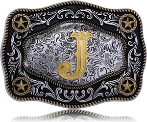 Western Belt Buckle Initial Letters ABCDJMR to Z Large Gold Cowboy Belt Buckle Cowboy Belt Buckles for Men Women
