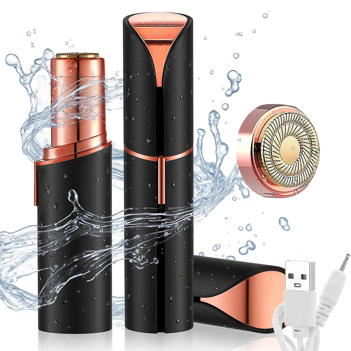 Women's Painless Electric Facial Hair Removal Mini Travel Razor - Stainless Steel & Gold Plated LED Light for Precision Hair Trimming & Smooth Skin el