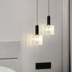 Modern Crystal Pendant Light, E27 Base, Semi-Embedded Installation, Polished Finish, Detachable Lampshade, Ceiling Close Lighting