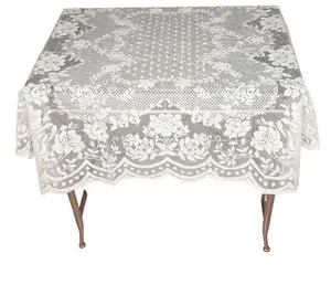 40-Inch Vintage White Lace Weave Table Topper, Classical Theme, Polyester Blend, Floral Motif, Easy Care, Ideal for Small Coffee Tables, Dressers