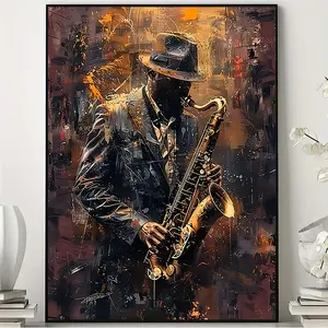 Jazz Saxophonist Poster – Moody Abstract Music Wall Art for Jazz Lovers and Musicians – Vintage Saxophone Player Print for Living Room, Bedroom, Music Studio, Office, Bar & Lounge Decor