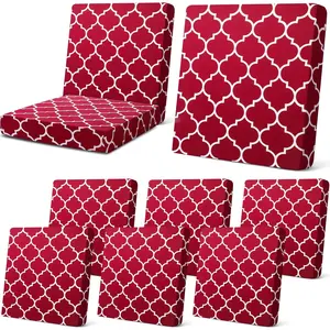 8 Pcs Stretch Sofa Cushion Covers Stripe Cushion Covers Furniture Couch Slipcovers Chair Seat Soft Flexibility Protector(Wine Red)