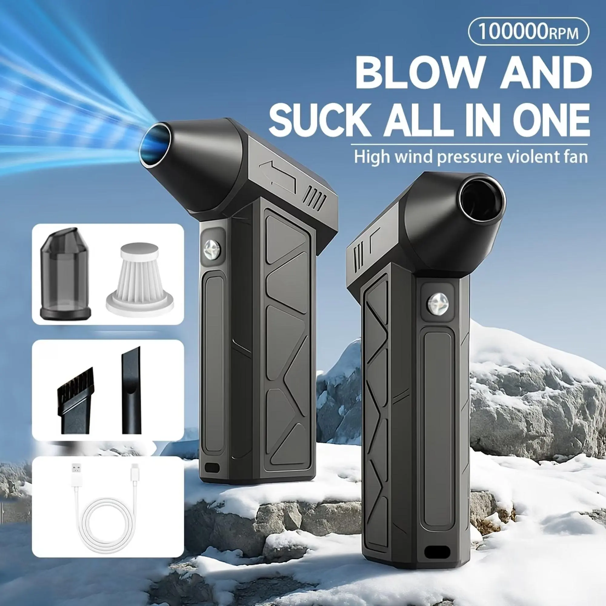 Portable Car Cleaning Blower, Handheld High-Speed Rechargeable Fan, Cordless Compressed Air Duster for Computer Keyboard and Home Use, Wireless, Strong