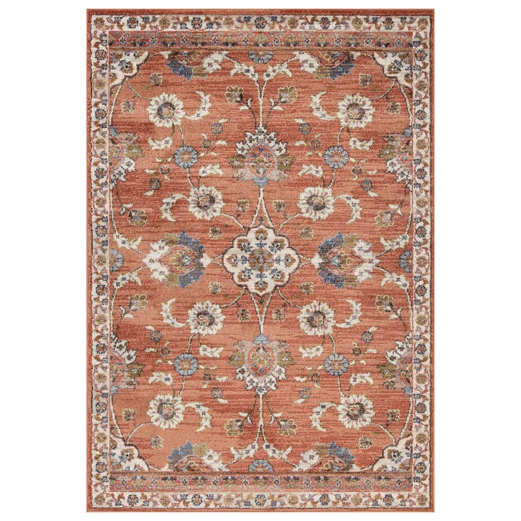 212 MAIN 2x3 ft. Orange Floral Power Loom Polypropylene Rectangle Area Rug, Contemporary, Durable Area Rugs, High-Traffic, Stain-Proof, Polypropylene Area Rugs