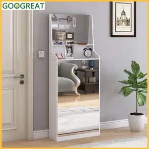 [GOOGREAT]Shoe Cabinet, Fashion Cabinet Shoe Cabinet With 3 Mirrors,Shoe Storage Cabinet For Entryway,Vertical Shoe Cabinet For Front Door Entrance,Outdoor,Bedroom,White Finish