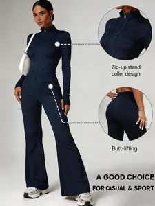 Aesthetic Seamless Yoga Set, High Waist Bell Bottoms, Zipper Sports Jacket, Women's Two-Piece Fitness, Comfortable and Stylish, Workout Sets Women