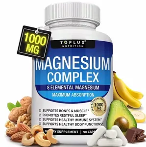Toplux Nutrition Magnesium Complex 1000mg 90Capsules 7 Elemental Sources for Bone MuscleSleep Immune Support Malate Taurate ChelatedEasy Absorption for Men Women - Mineral,Healthcare