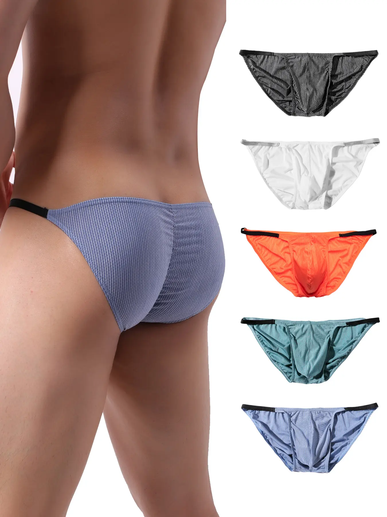 Men's Sexy Scrunch Butt Briefs Elastic Ruched Back Bikini Underwear Multicolors 5 Pack