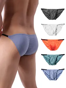 Men's Sexy Scrunch Butt Briefs Elastic Ruched Back Bikini Underwear Multicolors 5 Pack