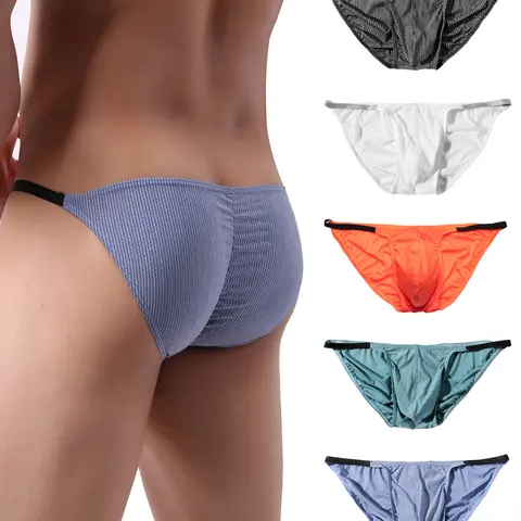 Men's Sexy Scrunch Butt Briefs Elastic Ruched Back Bikini Underwear Multicolors 5 Pack