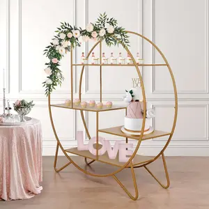 Metal Round Gold Cake Dessert Display Stand - 4ft Sturdy Large Modern Shelf Rack for Event Backdrops, Balloon Garlands, Home Organization Storage