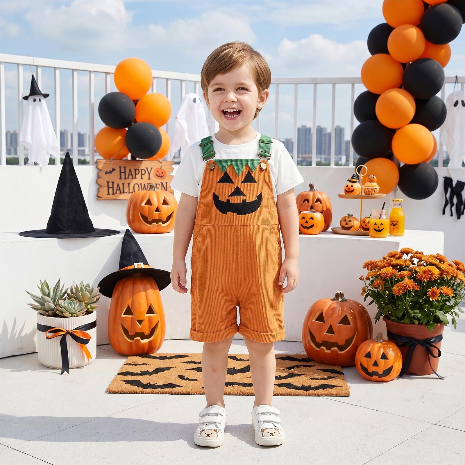 Toddler Corduroy Overalls with Suspenders, Pockets, 2 Ghost/Pumpkin Motifs - Soft Thick Wale, Boy Jumpsuit for Family Gathering, Kindergarten Party Costume Toddler Corduroy Overalls with Suspenders, Pockets, 2 Ghost/Pumpkin Motifs - Soft Thick Wale, Boy Jumpsuit for Family Gathering, Kindergarten Party Costume