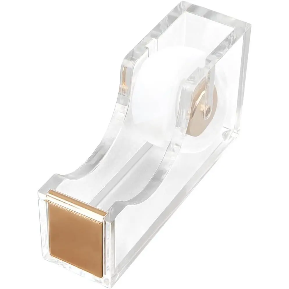 Acrylic Gold Tape Dispenser, Clear Acrylic Desk Dispenser Kit, Modern Design for Office Desktop