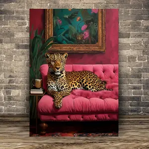 Art Deco Glam Leopard Print Wall Art Poster-1PC Frameless Canvas Art Print, Exuberant Jaguar Animal Theme Ink Artwork for Home Office, Bathroom, Living Room, Bedroom, Dining Room Decor - Vibrant Modern Style Portrait Orientation Spring & Summer Season Ind