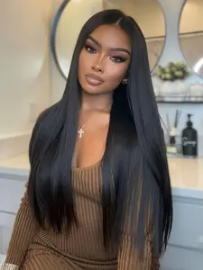 Long Straight Synthetic Lace Front Wig, HD Transparent Pre-Plucked No Glue, Glueless Straight Wigs, 13x4 for Women, Work, Concerts, Cosplay, Weddings （28 Inch）