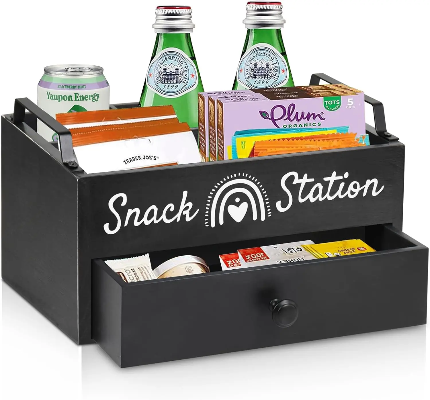 Snack Organizers and Storage for Countertop,Wooden Pantry Storage Bins,5 Compartment Snack Basket Storage Bins with Drawer,Snack Dispenser Pantry Organizer for Snacks,Cookies,Candies