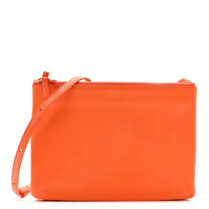 Pre-owned Celine Leather Shoulder Bags Lambskin Large Trio Crossbody Bag Orange