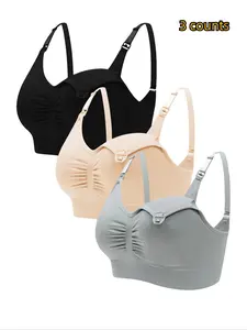 Ruched Adjustable Strap Nursing Bras, Detachable Chest Pad Seamless Front Buckle Bra for Pregnant & Lactating Women, Maternity Lingerie