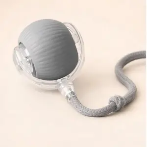 Interactive 360° Auto Rolling Grey Cat Ball Toy with USB Rechargeable Rope & Smart Features for Engaging Play