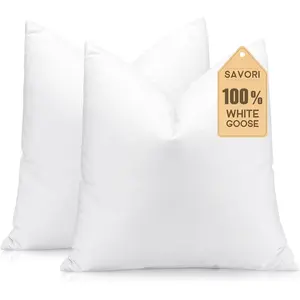 Set of 2 28x28 Soft Fluffy Down and Feather Throw Pillow Inserts with 100% Down-Proof Cotton Cover, Decorative Square Cushion Inner for Sofa Couch Bed White