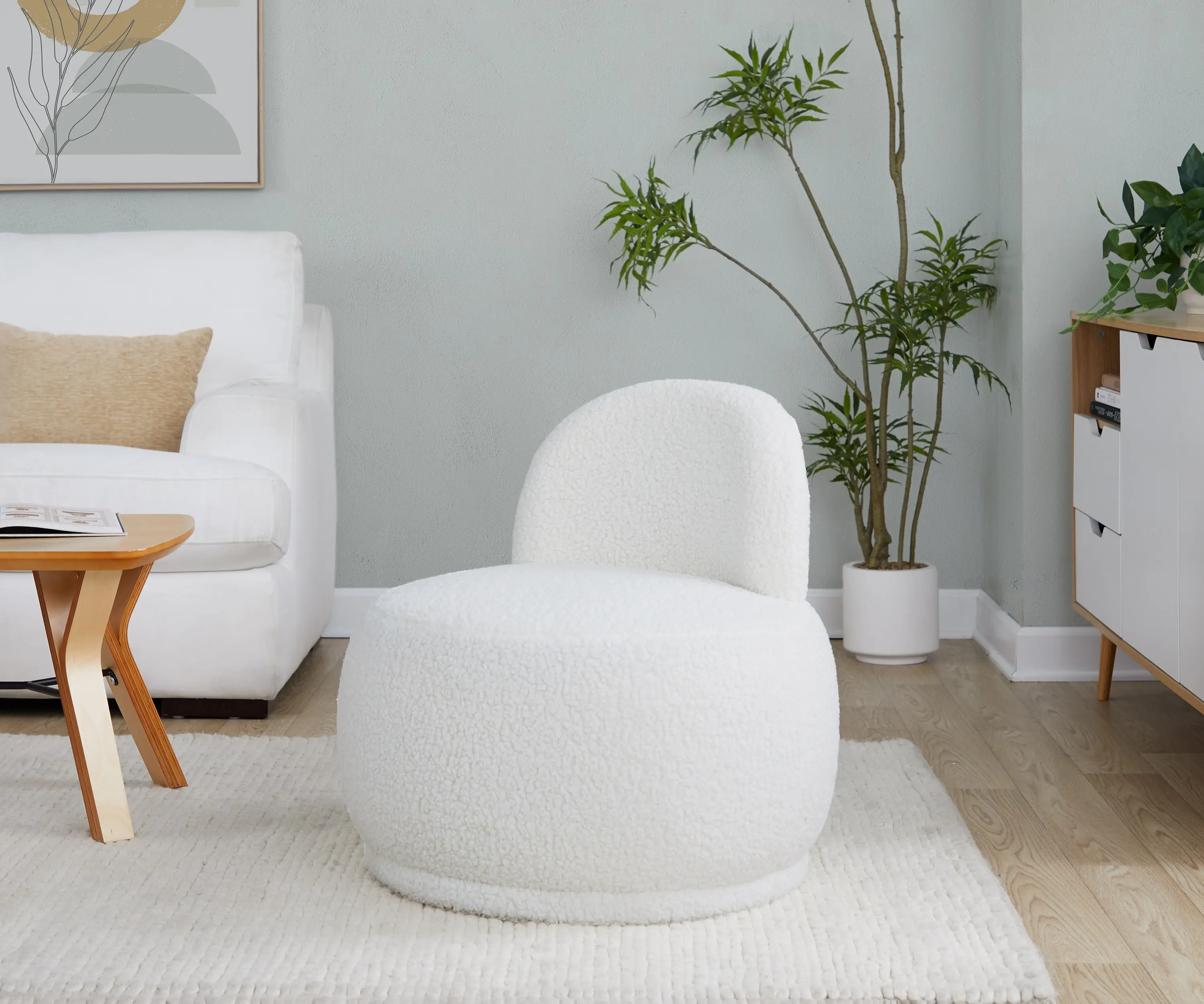 White Faux Shearling Contemporary Accent Chair