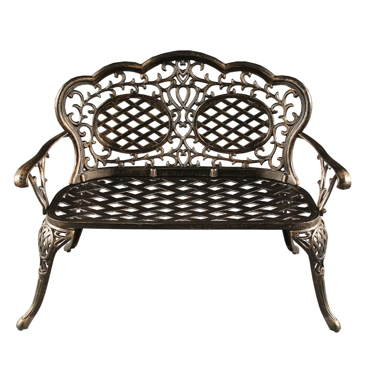 Oakland Living 1111-ORNATE-LOVESEAT-BZ Ornate Traditional Aluminum 2-Seat Benches, Outdoor Bronze Patio Garden Loveseat, Two-Seat Benches