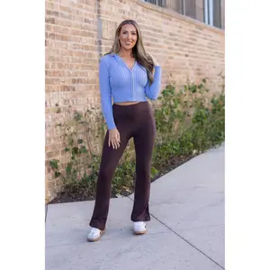 Ready to Ship | The Brandy - Brown Flare Leggings WITH POCKETS