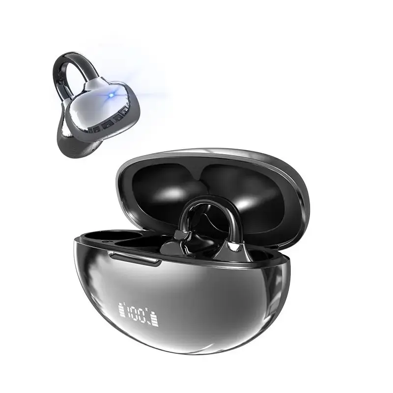 YYK-Q108 Black Open Ear Headphones Comfortable Clip On Design Bluetooth 6.0 Wireless Earphones for Sports and Daily Use