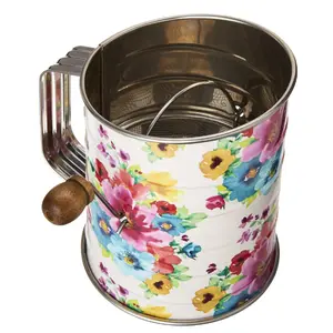 3-Cup Stainless Steel Crank Flour Sifter and Pastry Cutter, Floral - Kitchen Utensils Bakeware
