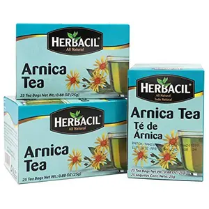 Herbacil Arnica Herbal Tea, Herbal Blend, Caffeine-Free, All Natural, 3-pack of 25 bags per box (75 Tea Bags), 0.88 oz Each