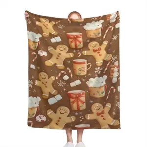 1pc Christmas Gingerbread Throw Blanket - Lightweight Flannel-like Soft Warm All-Season Blanket with Gingerbread Men, Candy Canes, Gifts - Brown/Red/White Holiday Decor for Couch, Bed, Travel, Camping