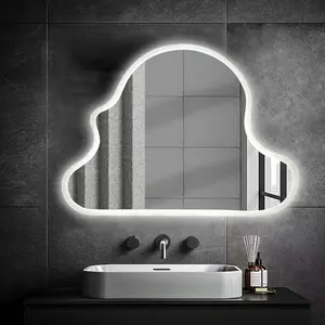 Cloud Shaped LED Bathroom Mirror, Lighted Bathroom Vanity Mirror for Wall, Anti-Fog, Dimmable, Memory Function,Irregularly Shaped and cute Vanity Mirror