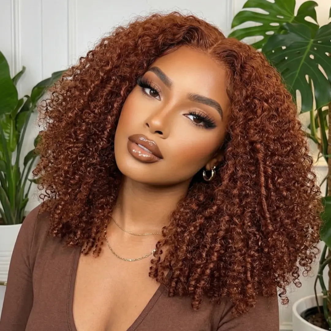 UNice 250% Density Reddish Brown Fluffy Layer Kinky Curly with Burmese Curly Ends Wig No Slip Glueless Pre-cut 7x5 HD Lace Closure Human Hair Wigs with Layer Finger Coil Ends 16inch Beginners Friendly Natural Looking #tiktokshopmemorialday summerwins