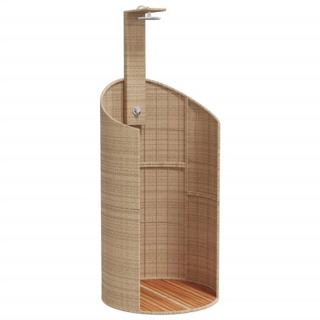 vidaXL Outdoor Shower, Swimming Pool Shower with Rotatable Spray, Patio Furniture for Garden Backyard, Beige Poly Rattan and Acacia Wood 368214