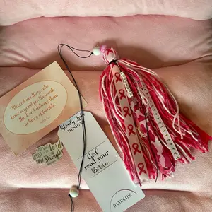 Breast Cancer Awareness Pink Ribbon Handmade Tassel Bookmark with Beads Unique Design and Random Prayer Card Great Gift Idea for Reading Enthusiasts