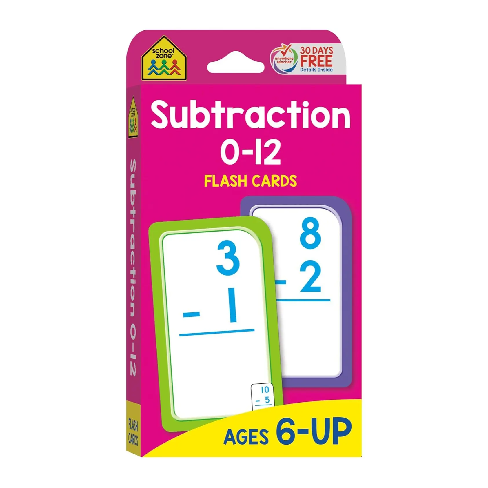 School Zone Subtraction 0-12 Flash Cards: 56 Cards, 1st Grade, 2nd Grade, Numbers 0-12, Differences, Early Math, Problem Solving, Subtraction Problems, Counting, Ages 6+
