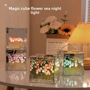 Rubik's Cube Tulip Night Light Home Decoration Holiday Gift Ornament