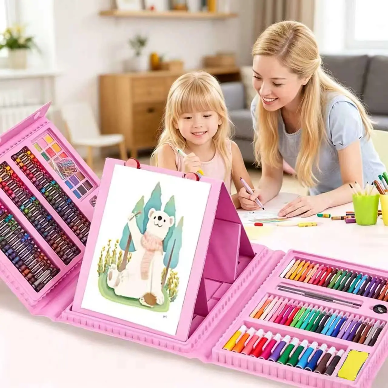 208 PCS Art Supplies, Drawing Art Kit for Kids Adults Art Set with Double Sided Trifold Easel, Oil Pastels, Crayons, Colored Pencils, Watercolor Pens Gift for Girls Boys Artist