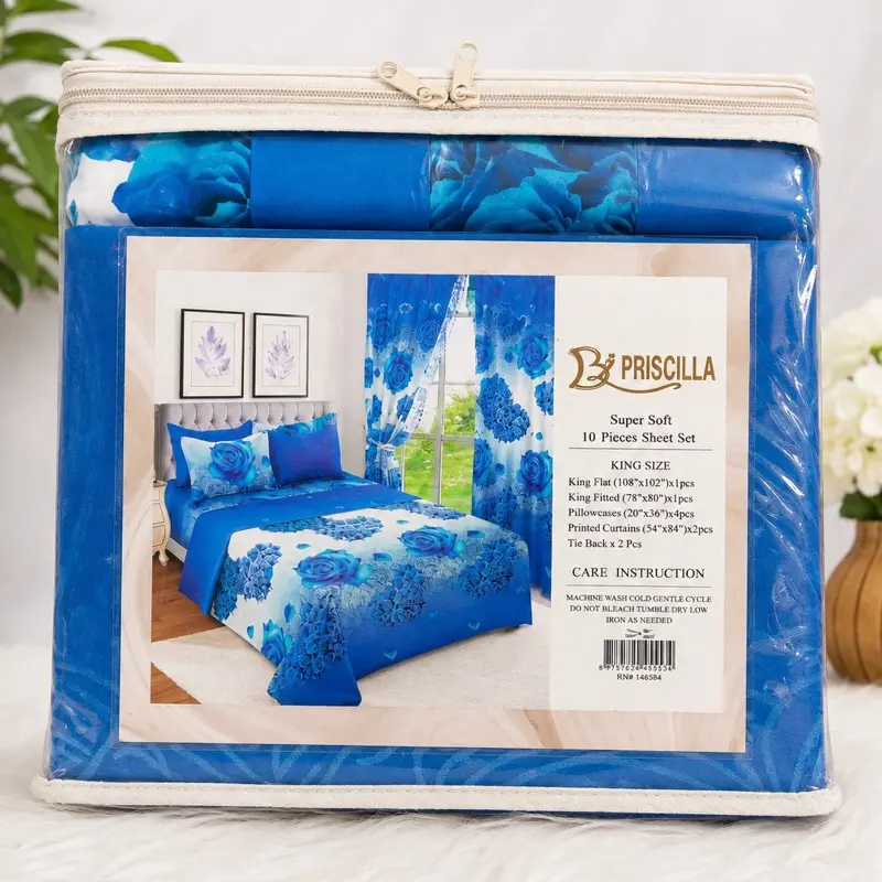 Priscilla Collection 2000 Thread Count 100% Cotton Touch King Size 10-Piece Sheets Set - Hypoallergenic Deep Pocket