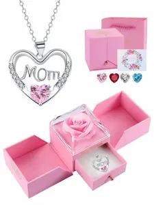 Heartprint Motherly Love Original MOM luxury premium heart-shaped gem necklace.Paired with a surprise double-door preserved rose jewelry gift box.Ideal gift for birthdays, Mother’s Day and Valentine’s Day.