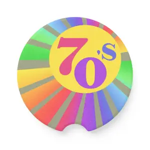 Retro 70's Soapstone Car Coaster, Vintage Car Accessory, Colorful Drink Holder, Unique Gift for Car Lovers, Fun 70s Decor